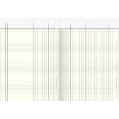 Spaltenbuch Kopfleisten-Ausführung - A4, 10 Spalte n, 40 Blatt, Schema über 2 Seite