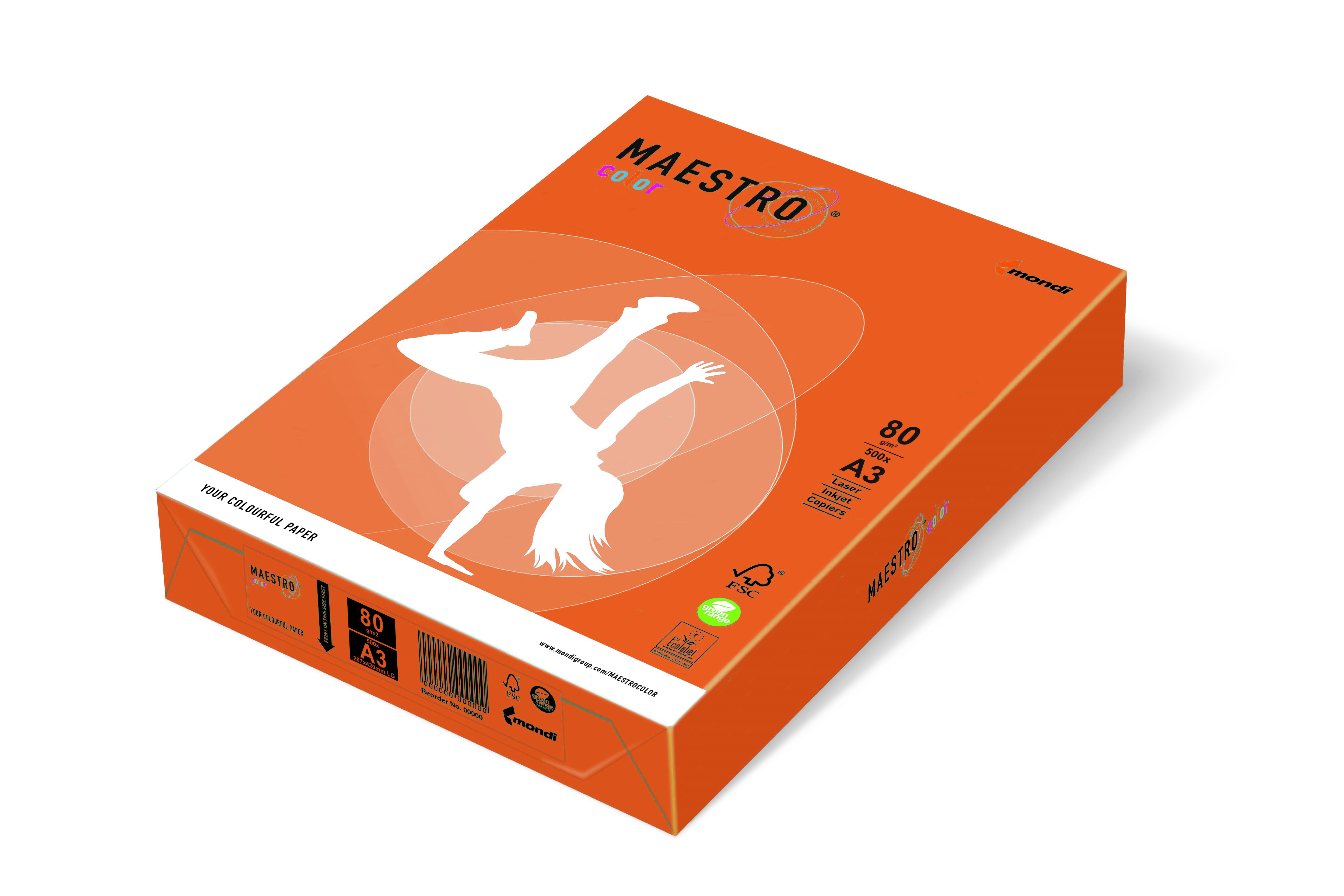 Kopierpapier A3, 80g, orange OR43 Maestro Color f. Laser, Inkjet u. Kopierer