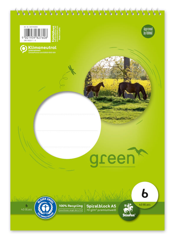 Staufen Green, Spiralblock A5, 40 Blatt 70g/qm blanko