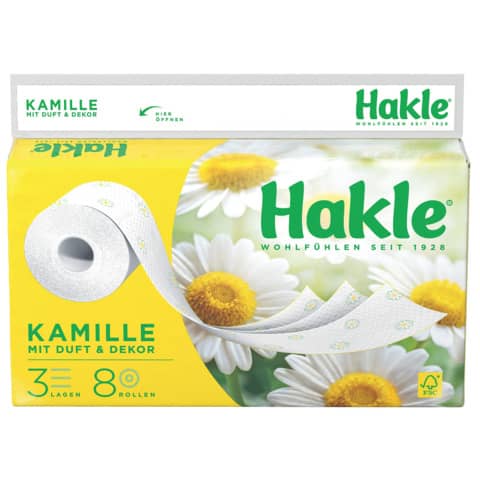 Toilettenpapier PLUS mit Kamille - 3-lagig, gepräg t, Porenprägung, weiß mit Dekor, Rolle mit 150 bla