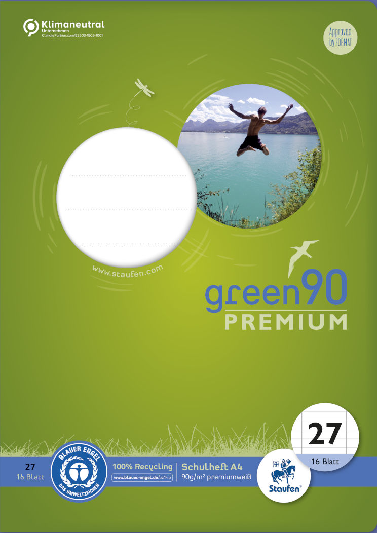 Staufen Green, Heft A4, 16 Blatt, 90 g/qm, liniert mit Rand, Lin27