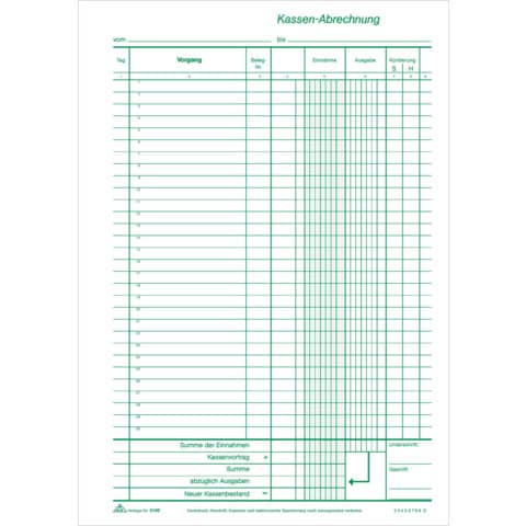 Kassenbuch ohne Umsatzsteuer, 2x50 Bl., DIN A4, Du rchschreibepapier, nummeriert