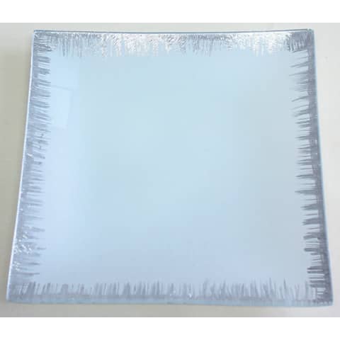 Glasteller - 20 x 20 cm, weiß-silber, eckig