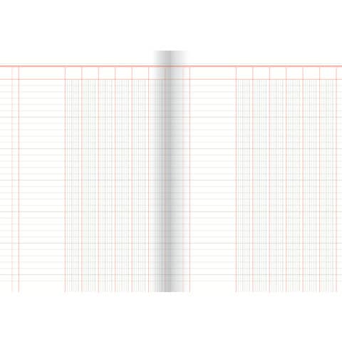 Spaltenbuch mit 6 Spalten, 60 Seiten, DIN A4, rot/ grau liniert