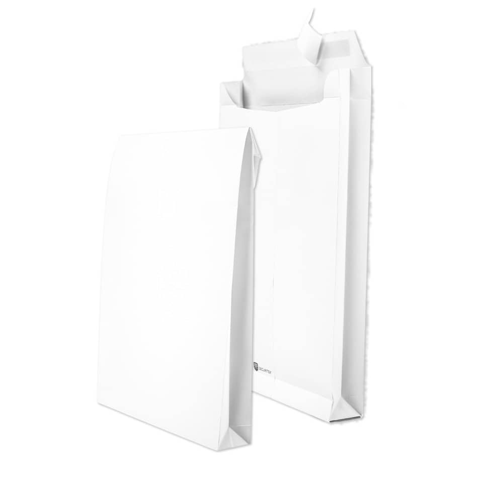 100x Faltentaschen B4 (250x355mm), reißfest, ohne Fenster, weiß, haftklebend, 130g, , 100 Stück