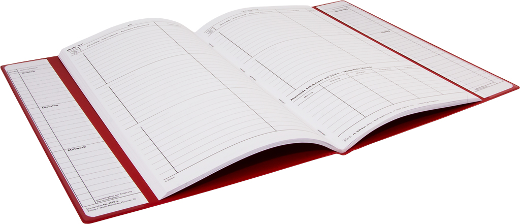 Klassentagebuch m. Hausaufgabenspalte, Einband rot, steif-geheftet