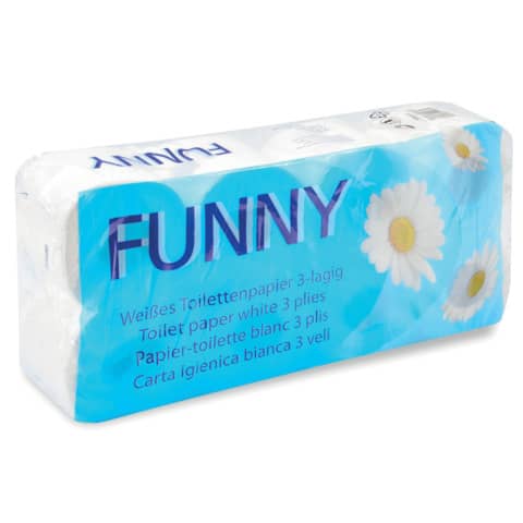 Toilettenpapier Funny - 3-lagig, weiß, 8 Rollen à 250 Blatt