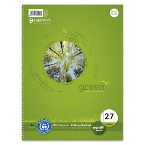 Staufen Green, Collegeblock - LIN27 A4 80 Blatt 70g/qm 9mm liniert mit Randlinien
