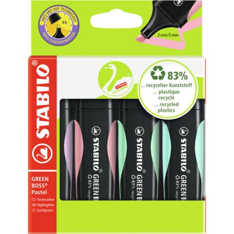 Textmarker GREEN BOSS® Pastel - 4er Pack