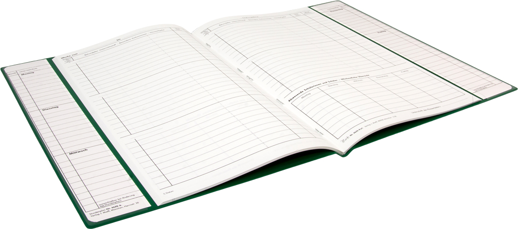 Klassentagebuch mit Versäumnisaufstellung, Einband grün, steif-geheftet
