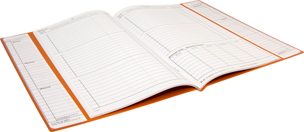 Klassentagebuch mit Versäumnisaufstellung, Einband orange, steif-geheftet