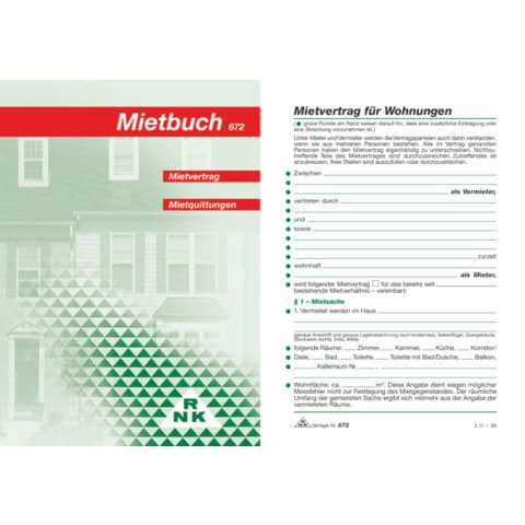Mietbuch Wohnungsmietvertrag, 32 Seiten, Maße (BxH ): 12 x 17 cm