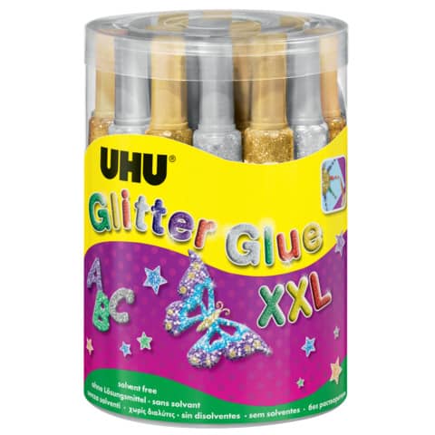 Young Creativ' Glitter Glue ORIGINAL - 24 Tuben á 76 g,16 x gold+ 8 x silber