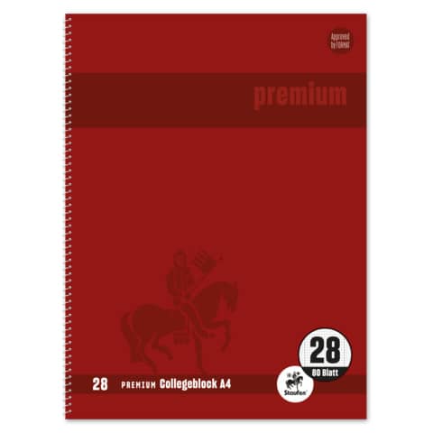 Collegeblock Premium LIN 28 - A4, 80 Blatt, 90 g/q m, rot, kariert mit Doppelrand