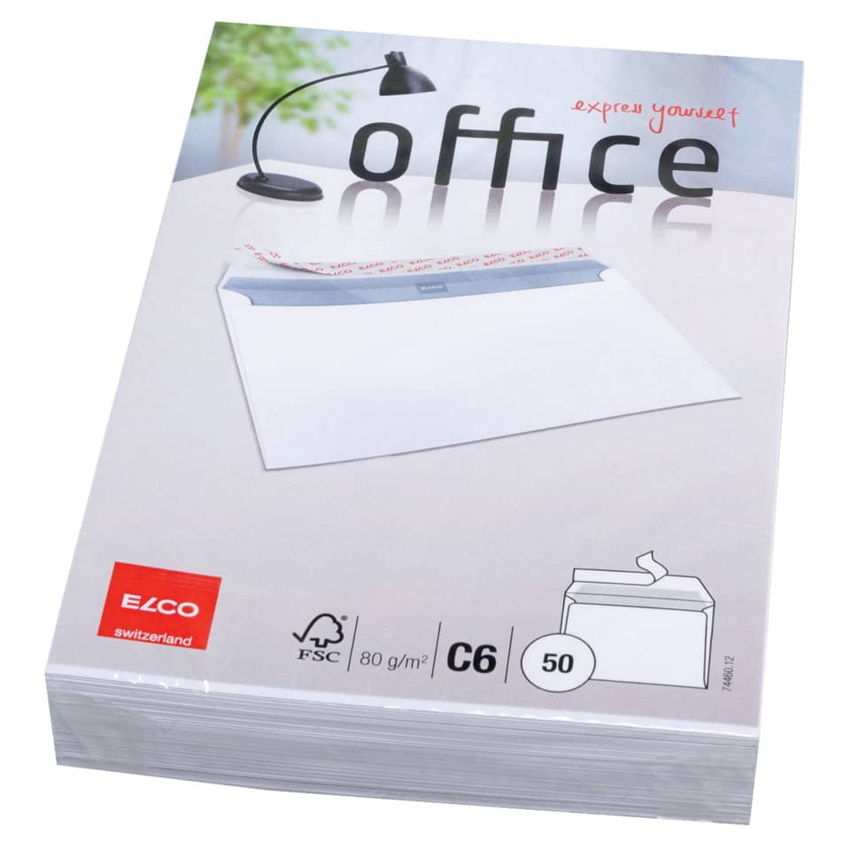Briefumschlag Office - C6, hochweiß, haftklebend, ohne Fenster, 80 g/qm, 50 Stück