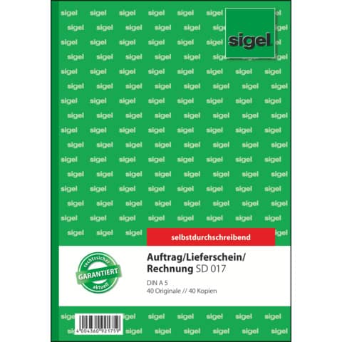 Kombinationsbuch Auftrag/Lieferschein/Rechnung - A 5, 1. und 2. Blatt bedruckt, SD, MP, 2 x 40 Blatt