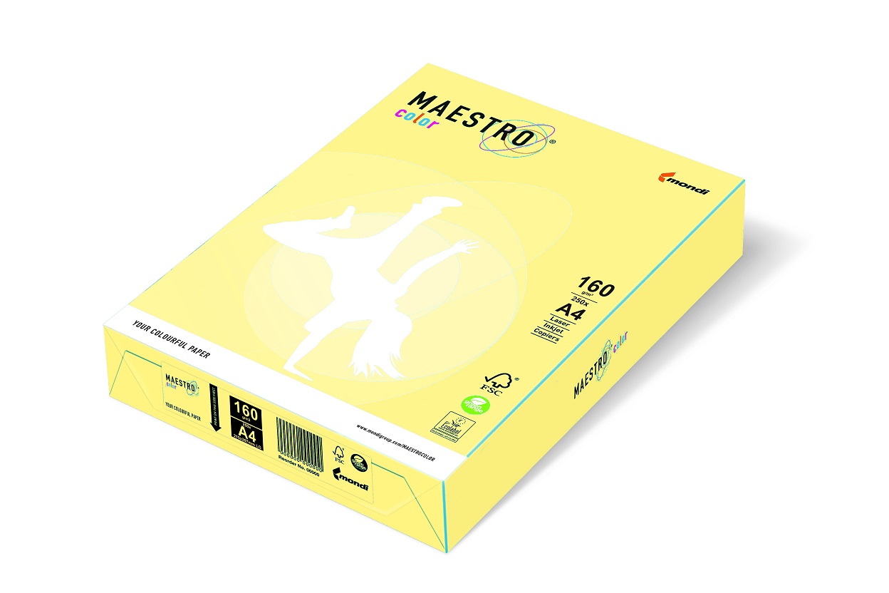 Kopierpapier A4, 160g, gelb YE23, Maestro Color f. Laser, Inkjet u. Kopierer