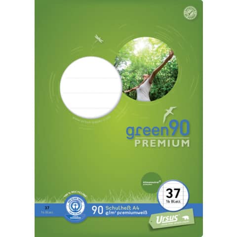 Staufen Green, Heft A4, 16 Blatt, 80 g/qm, 9 mm liniert m it Randlinien, gelocht, perforiert, Lin37