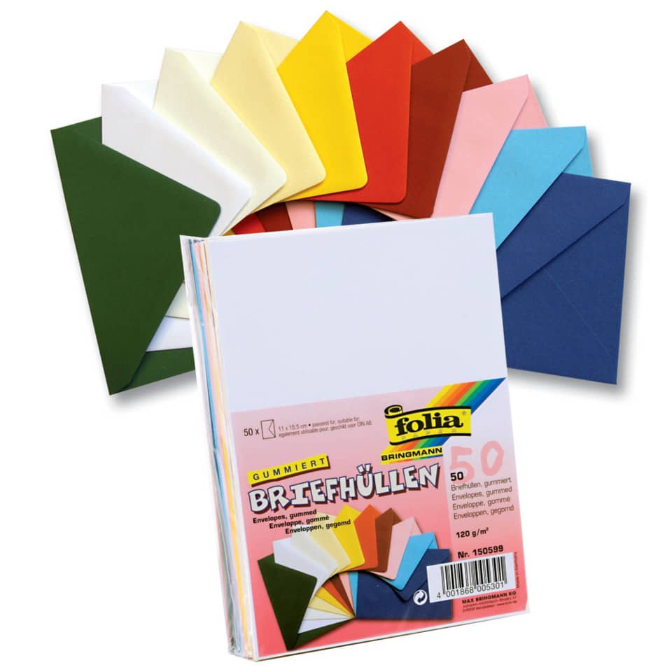Briefumschlag - C6, 10 Farben sortiert, nassklebend, 120 g/qm , 50 Stück