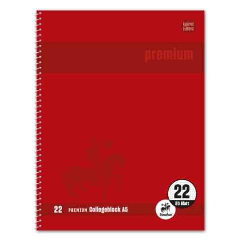 Collegeblock Premium LIN 22 - A5, 80 Blatt, 90 g/q m, rot, kariert mit Rand innen