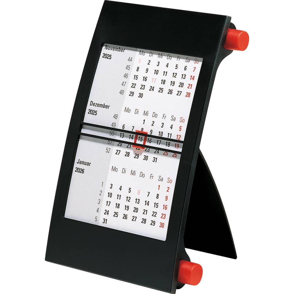 Bild 1 3-Monats-Tischkalender - 11 x 18,3 cm, schwarz/rot